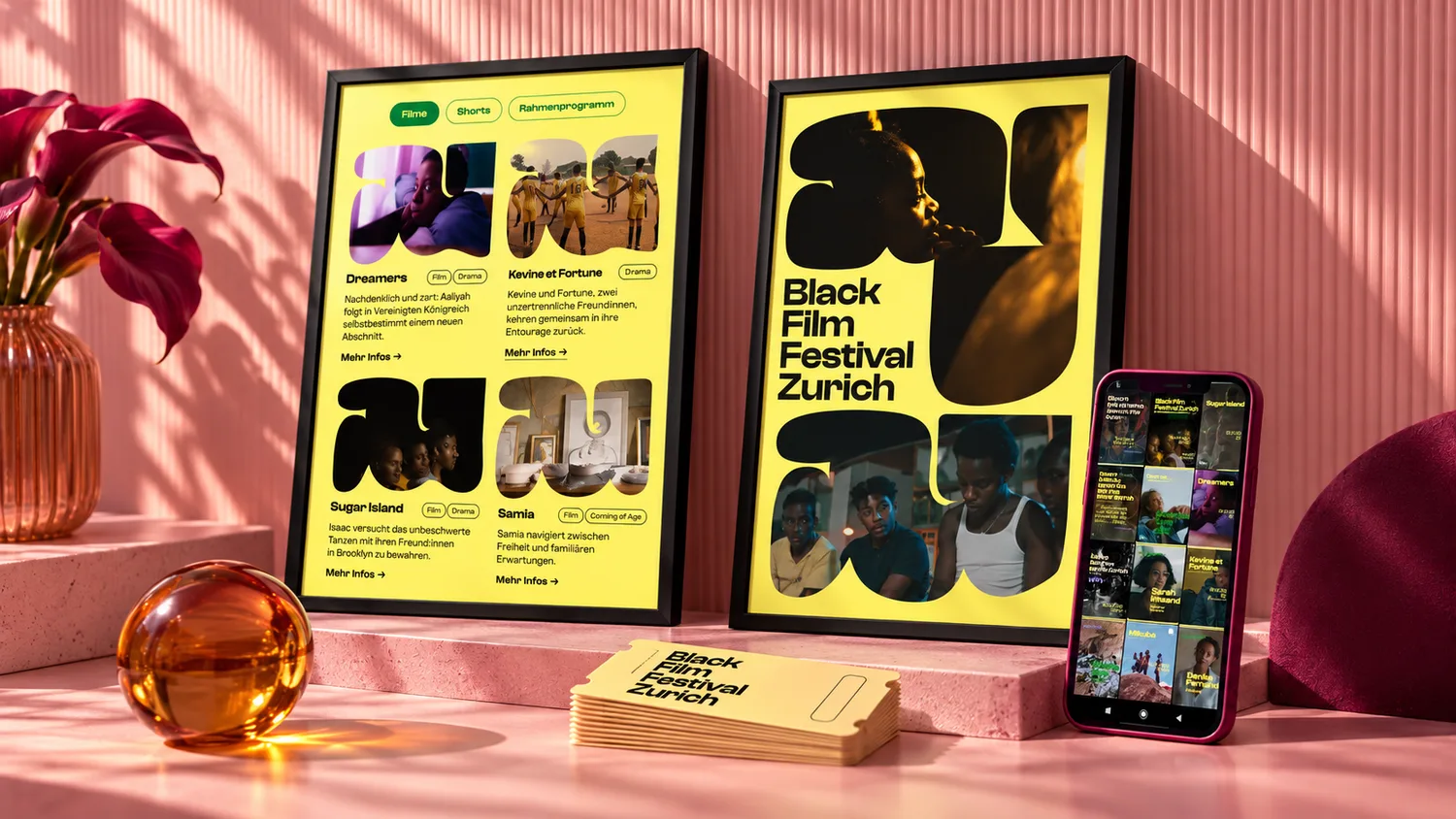 Plakate, Website und Karten des Black Film Festival Zurich