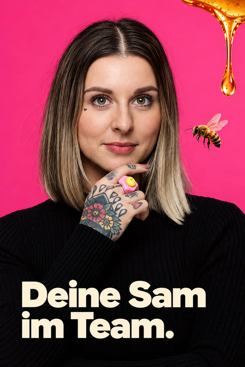 Sam Fischer, daneben der Satz: Deine Sam im Team.